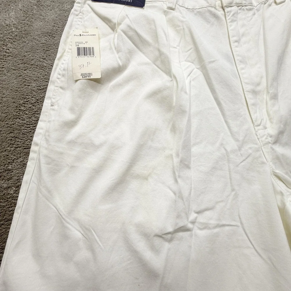 Polo Ralph Lauren Shorts Mens 38 White Chino Pleated Tyler Pockets